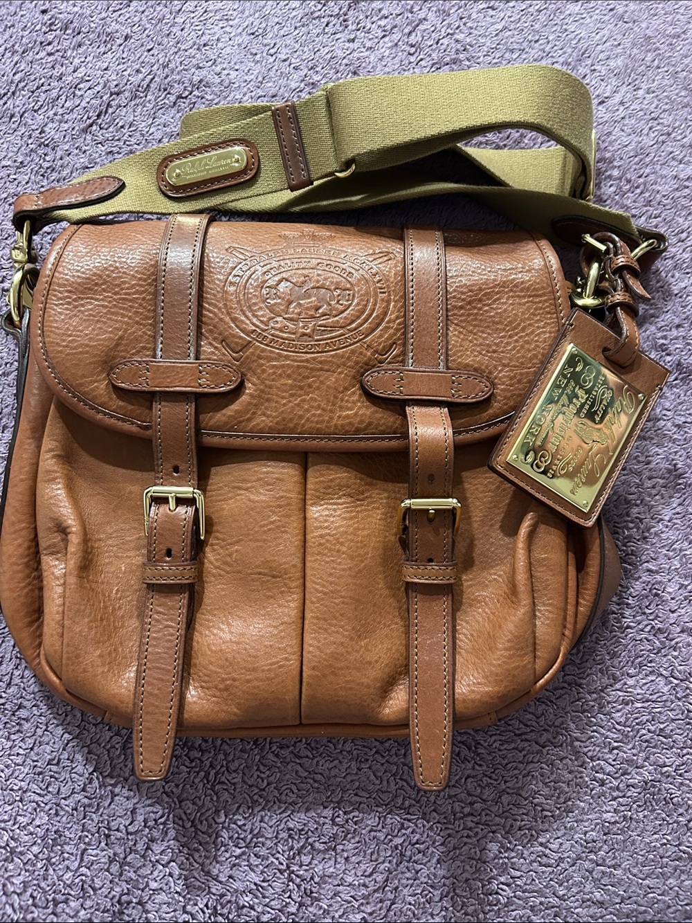 Ralph Lauren Heritage Leather Messenger Bag Brass Accents